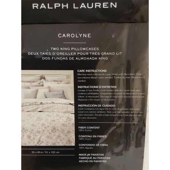 Ralph Lauren CAROLYNE VINE White Grey Floral Cotton King Pillowcases 2-Pack - Picture 9 of 10